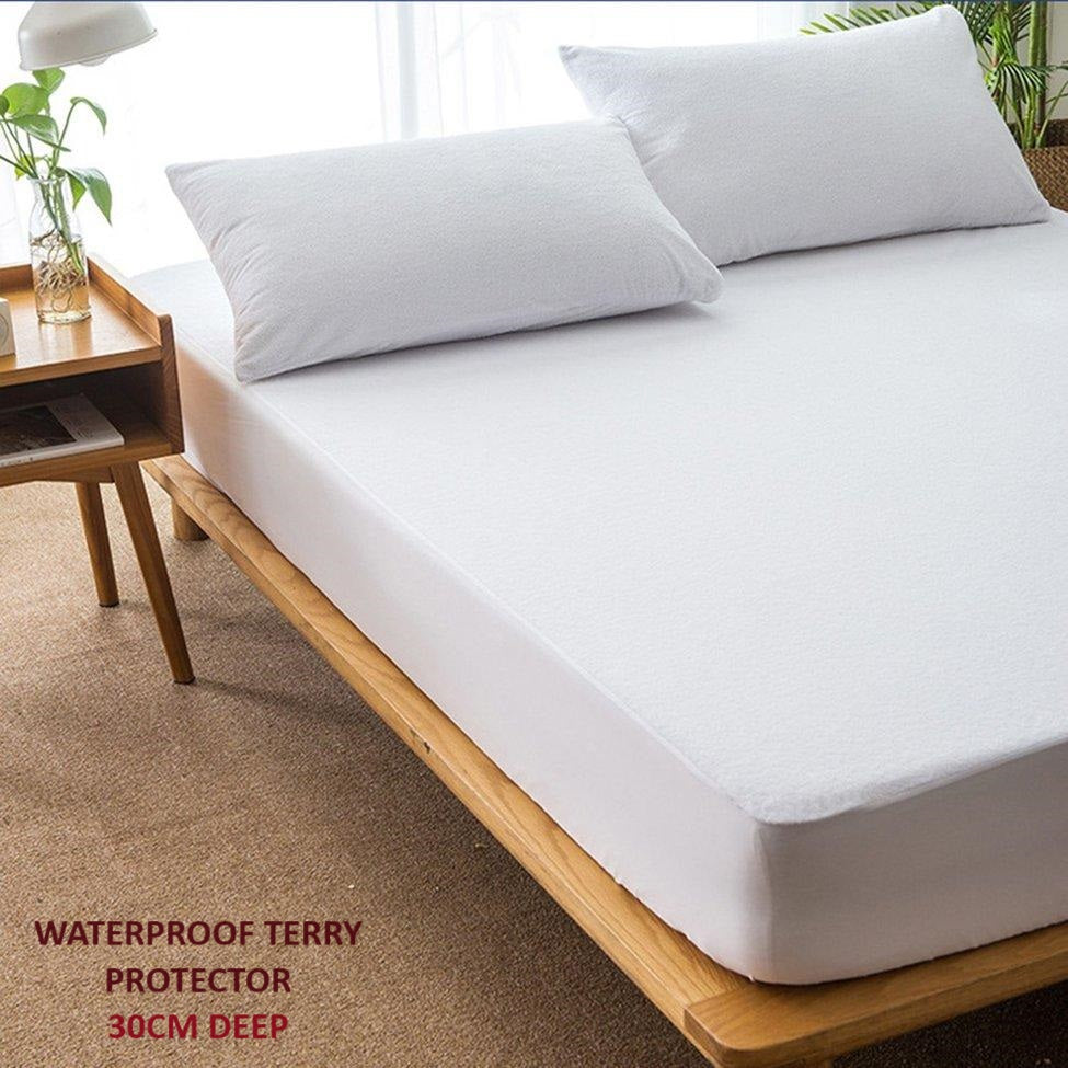 TERRY MATTRESS BED PROTECTOR 100% COTTON & WATERPROOF ALL SIZES