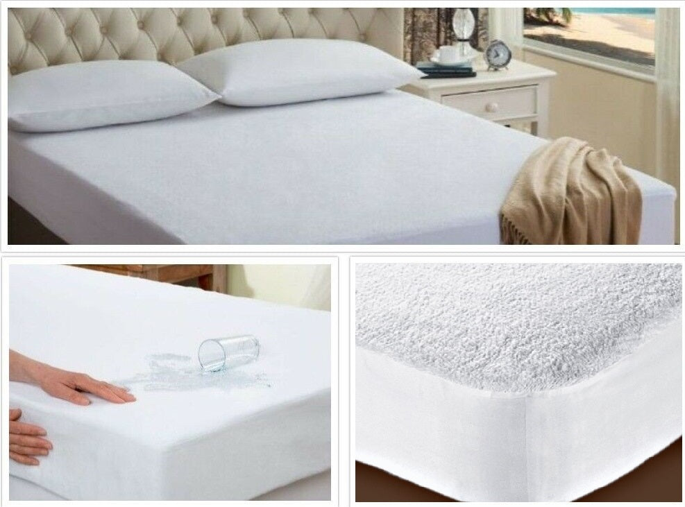 TERRY MATTRESS BED PROTECTOR 100% COTTON & WATERPROOF ALL SIZES